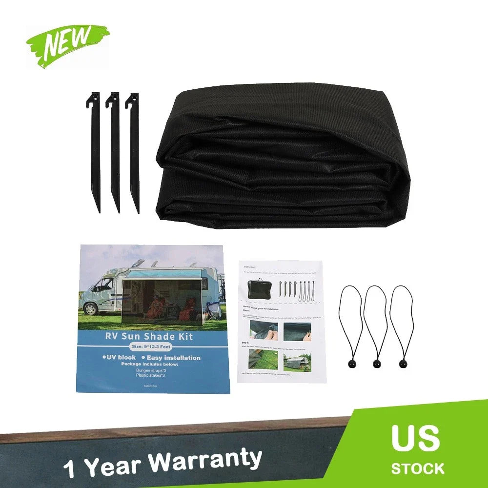 90% RV Awning Sun Shade Privacy Screen for Camper (11'-21') Black