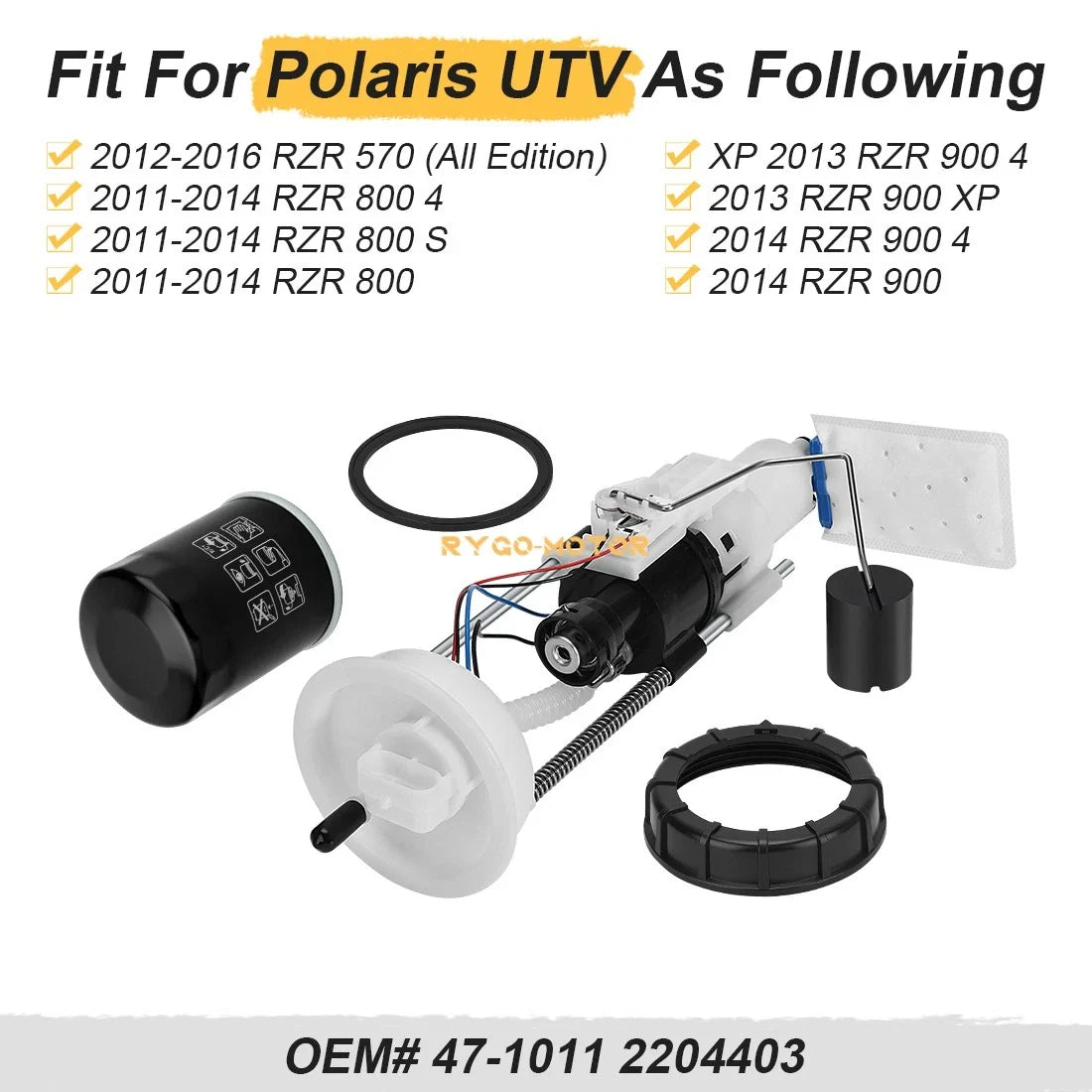 Fuel Pump Assembly & Oil Filter for Polaris RZR 570 800 900 (2011–2020) 47-1011 2204403