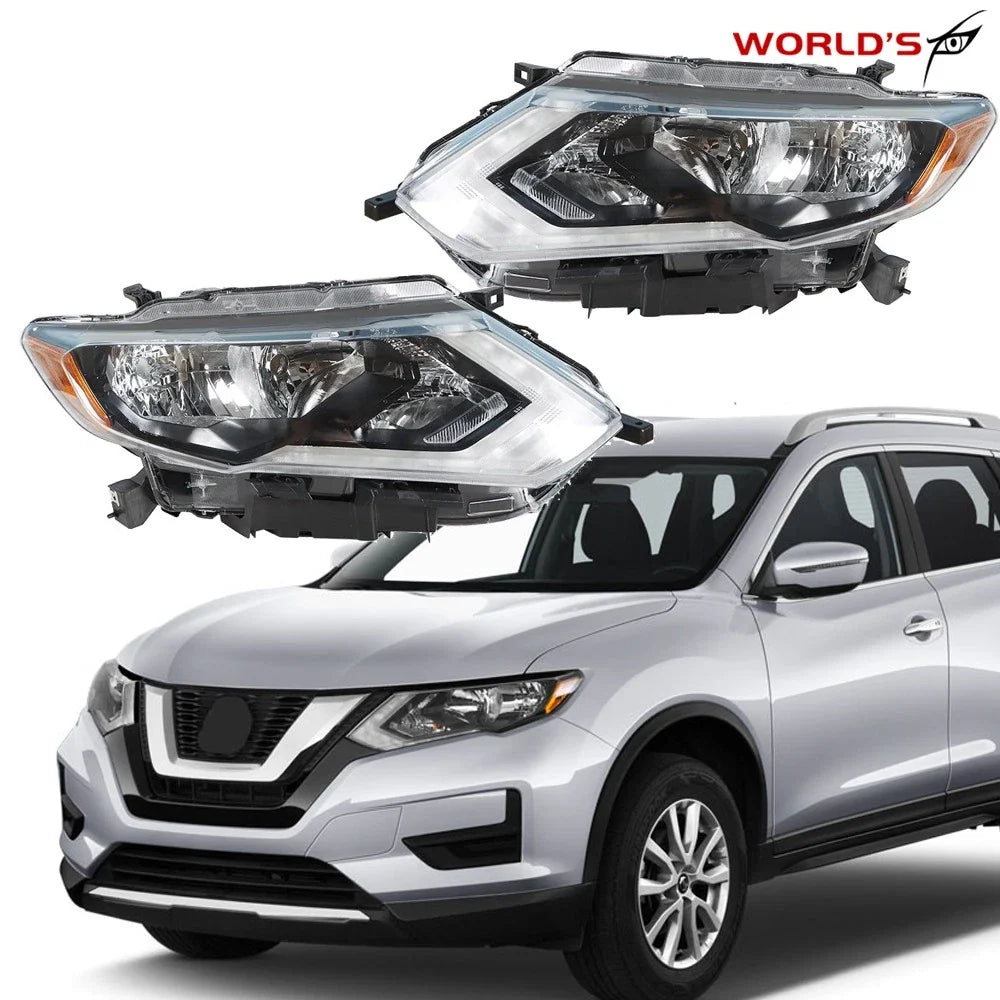 Set of 2 Projector Chrome Headlights for Nissan Rogue (2017–2019)