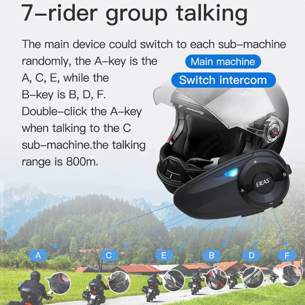 7 Riders Bluetooth Intercom Headset for Motorcycle - EJEAS Q7 Waterproof