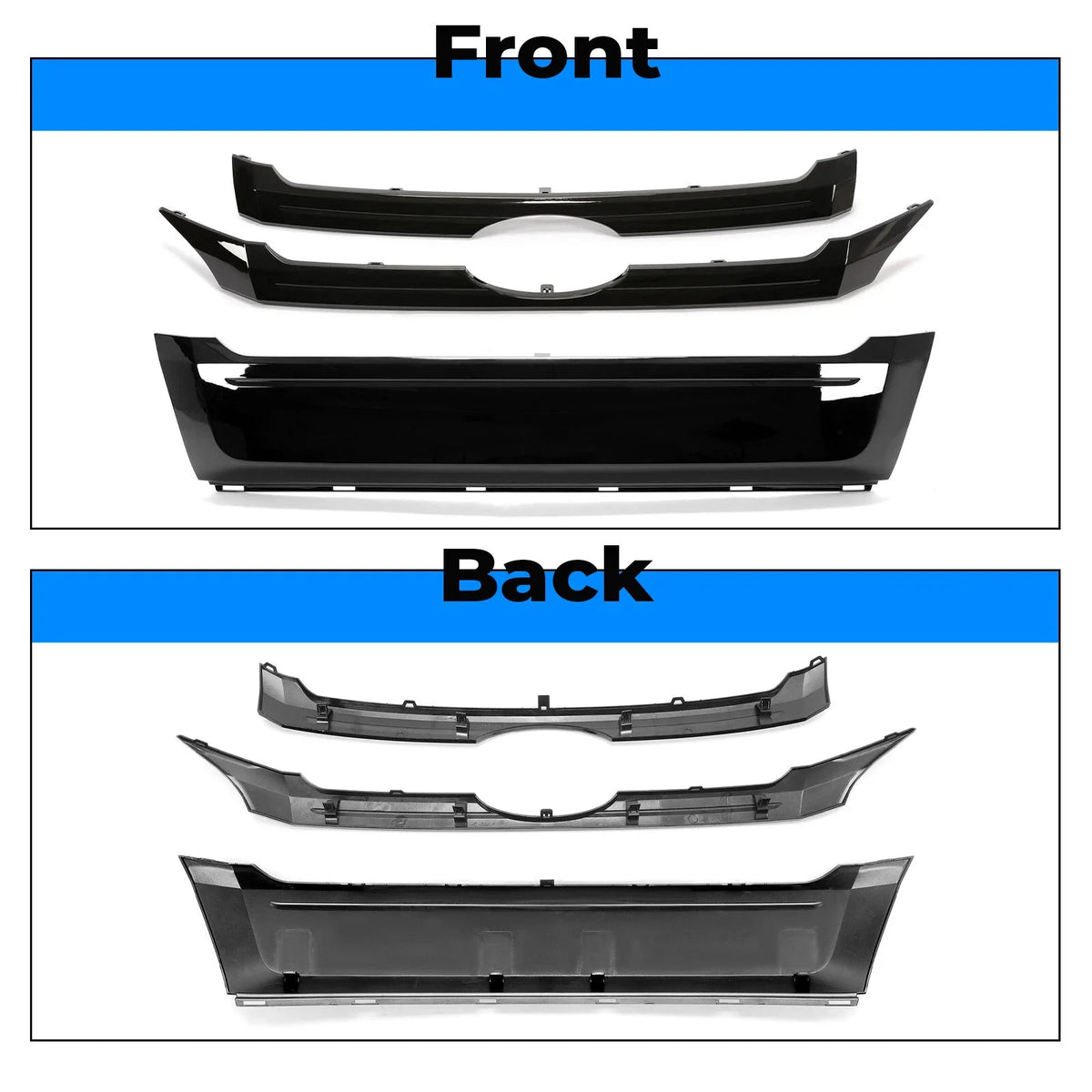 3PCS Glossy Black ABS Front Bumper Grille Trim Molding for Ford Edge (2011–2014)