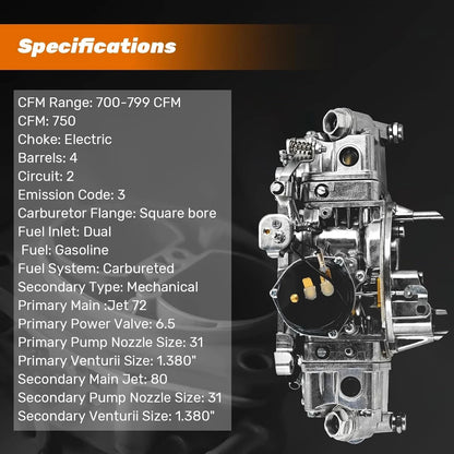 750CFM Double-Pumper Carburetor with Electric Choke for Holley 4150