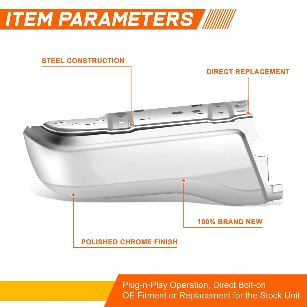 Rear Left Bumper End Cap for Ford Ranger (2019–2023) Chrome