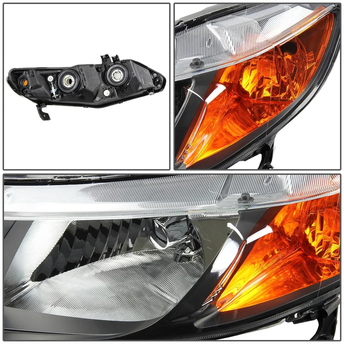 Pair of Black/Amber Signal Headlight Lamps for Honda Civic Sedan (2006–2011)