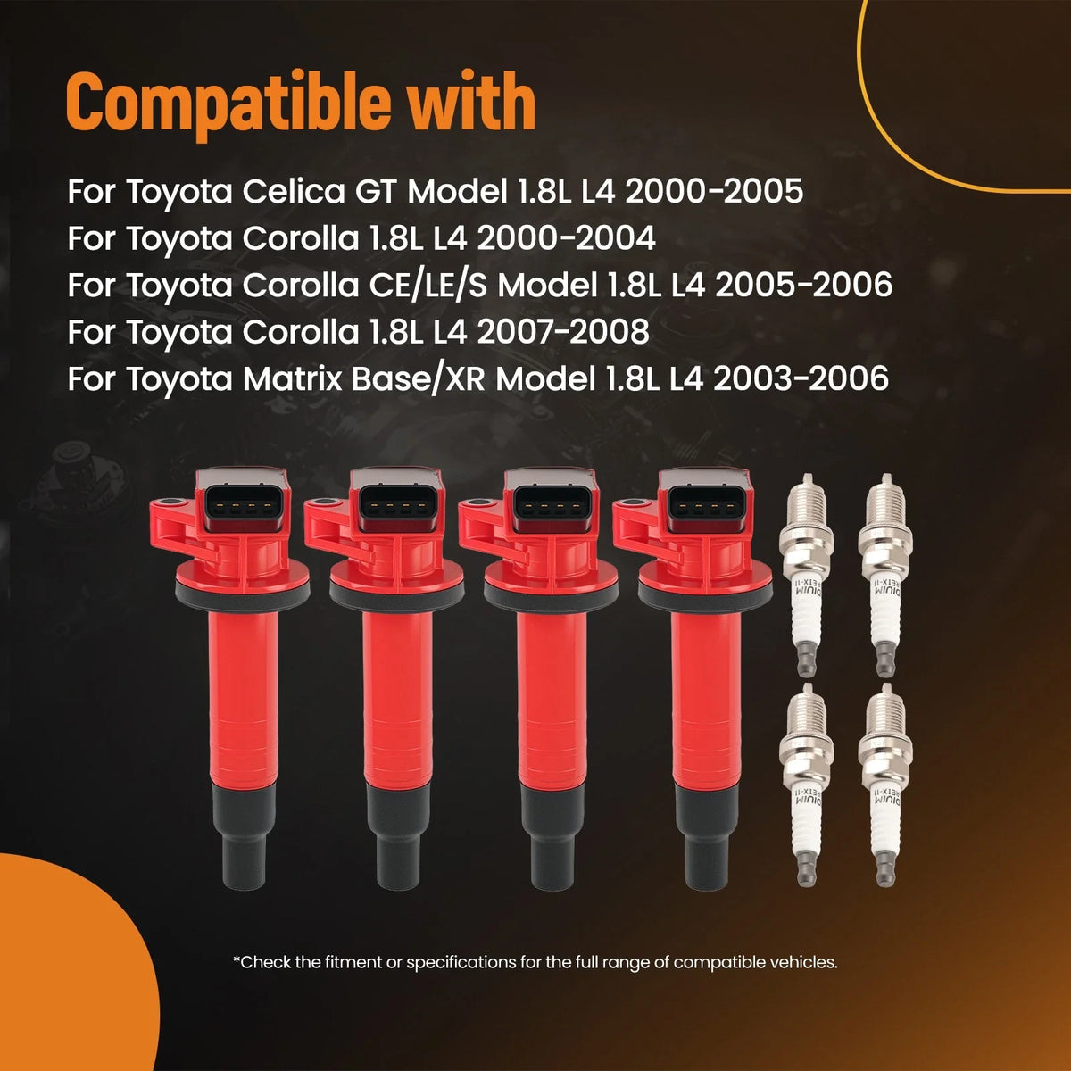 4 Ignition Coils and Spark Plugs for Toyota MR2 Celica GT 2000-2005