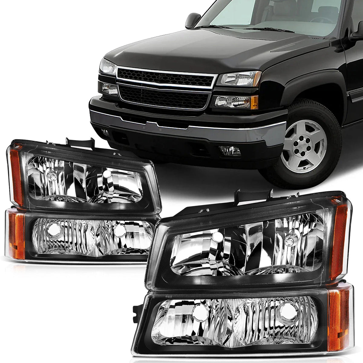 Headlight Assembly Pair - Black Housing for Chevy Avalanche 2003–2006