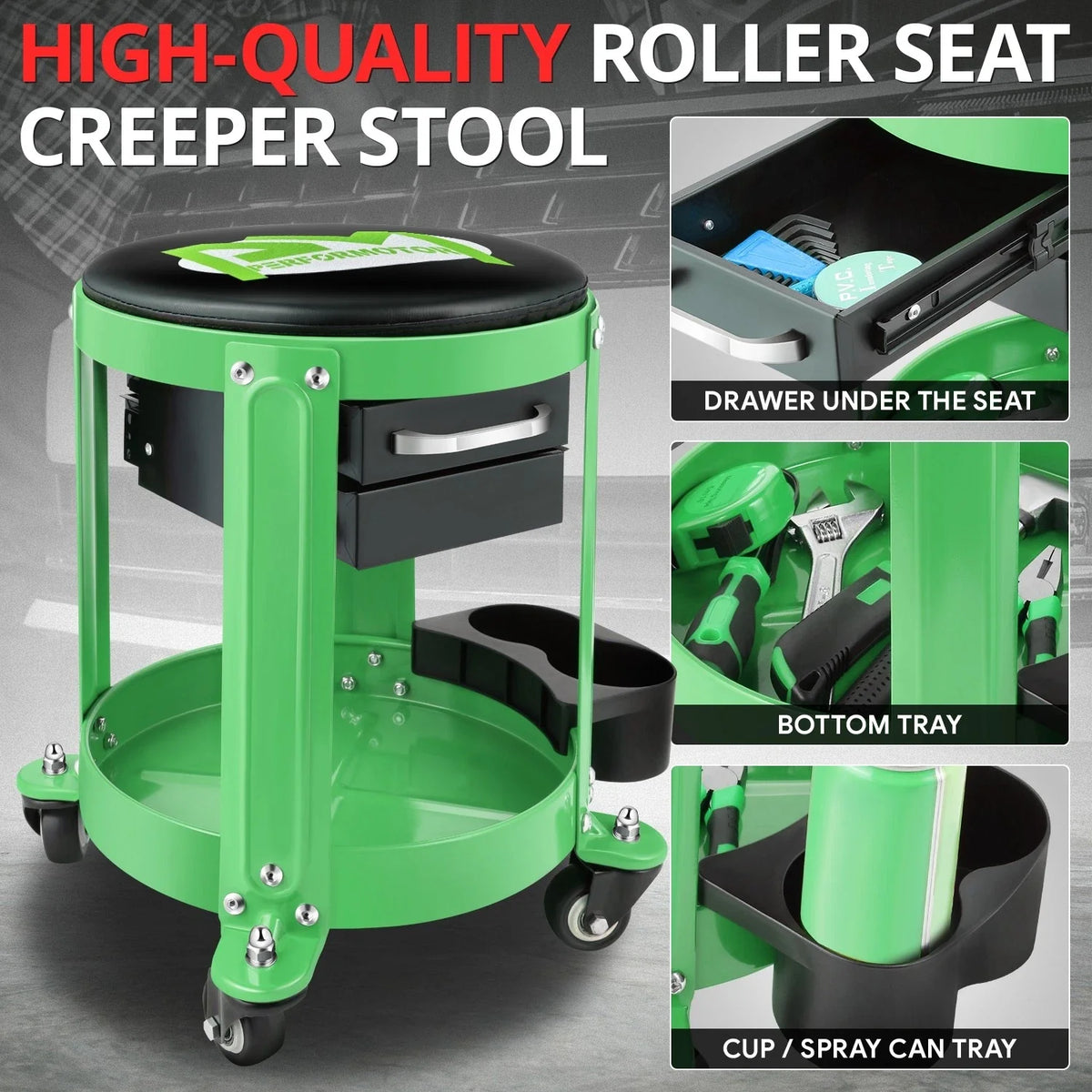 Mechanics Roller Seat with Storage for Universal Use (300lbs Capacity)
