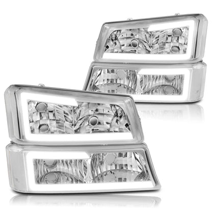 LED DRL Chrome/Clear Headlights with Bracket for Chevy Avalanche Silverado (2003–2007)