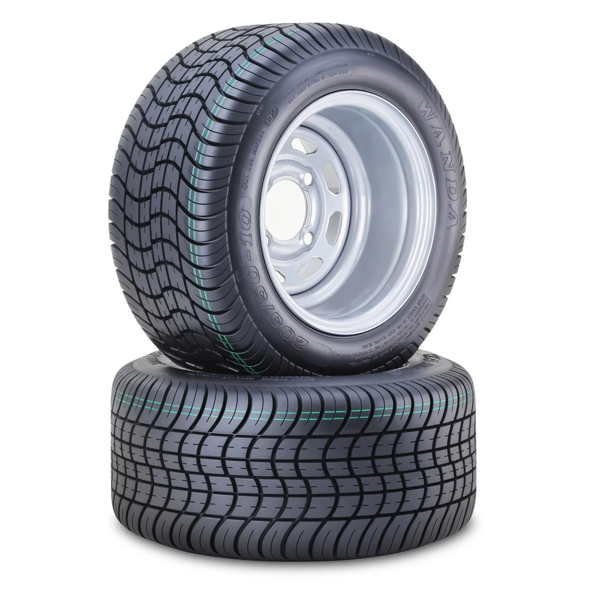 2 WANDA Golf Cart Tire Assembly 205/50-10 w/4x4" PCD ET-15.5 Silver Wheel (14011)
