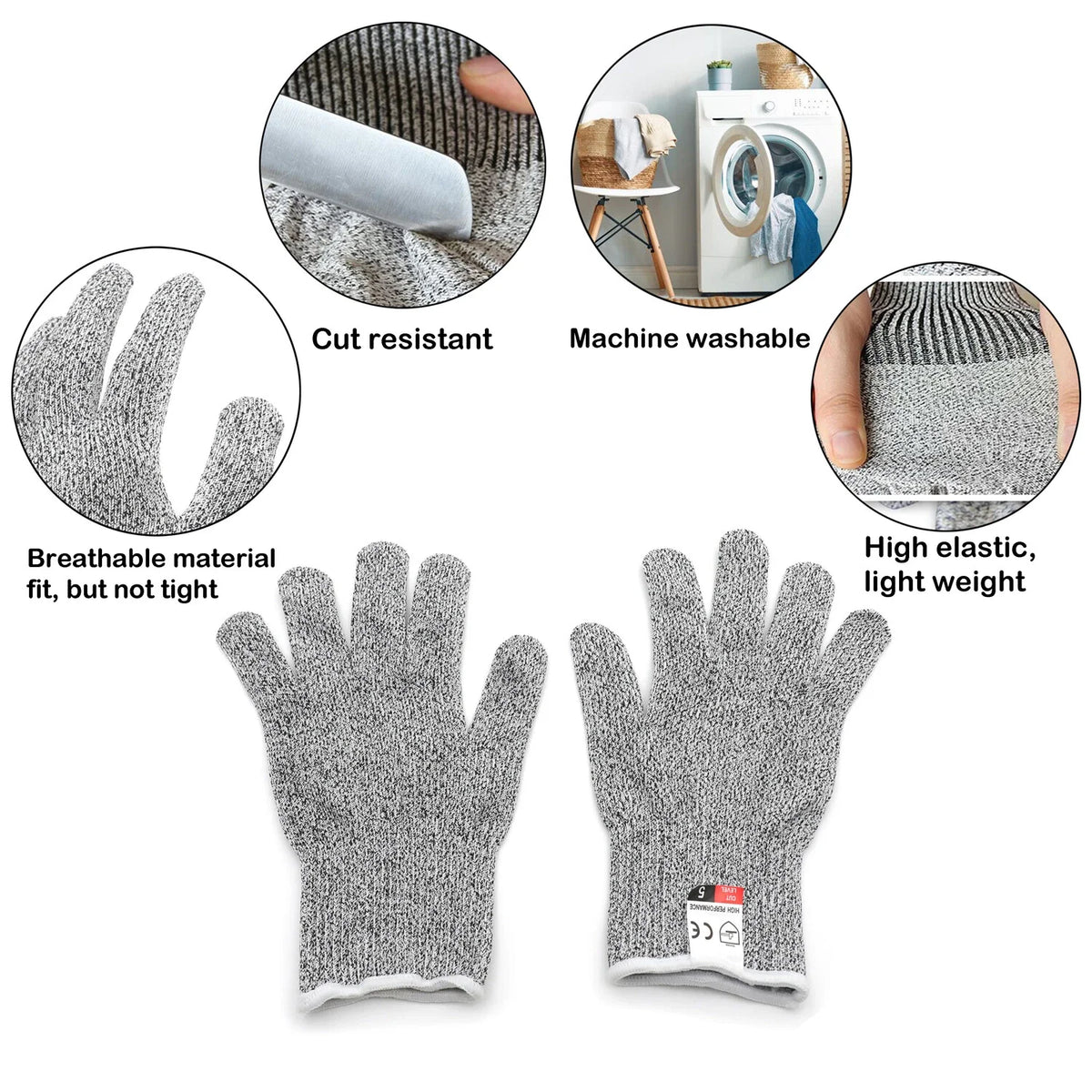 Cut Resistant Working Gloves Level 5 - 9 Pairs for Safety
