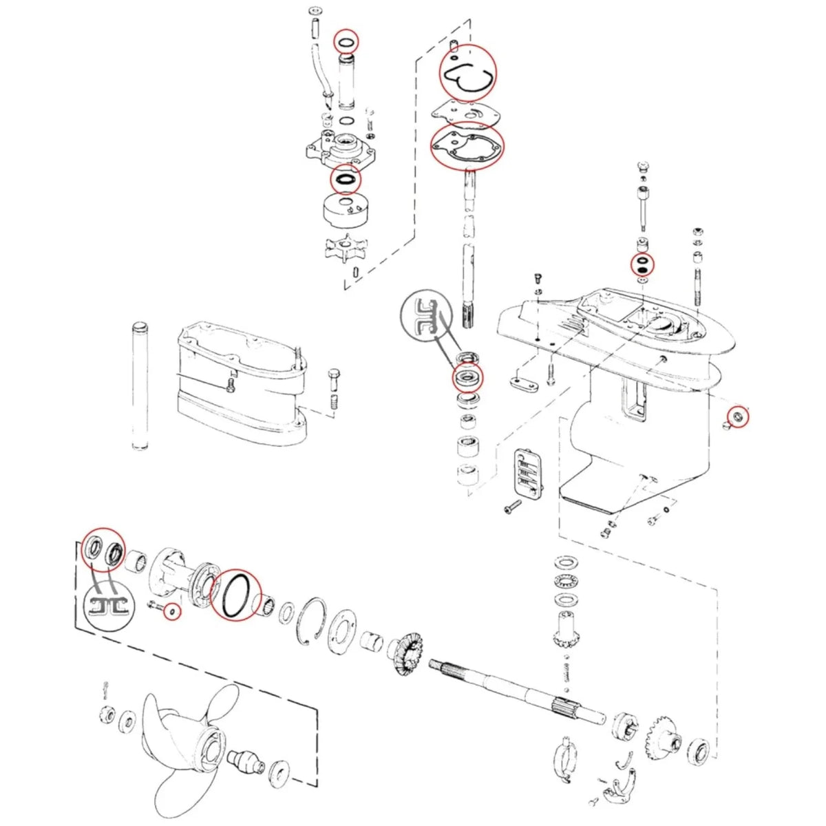 Lower Unit Sealing Kit for Johnson Evinrude 20-35 HP (18-2658, 396351)
