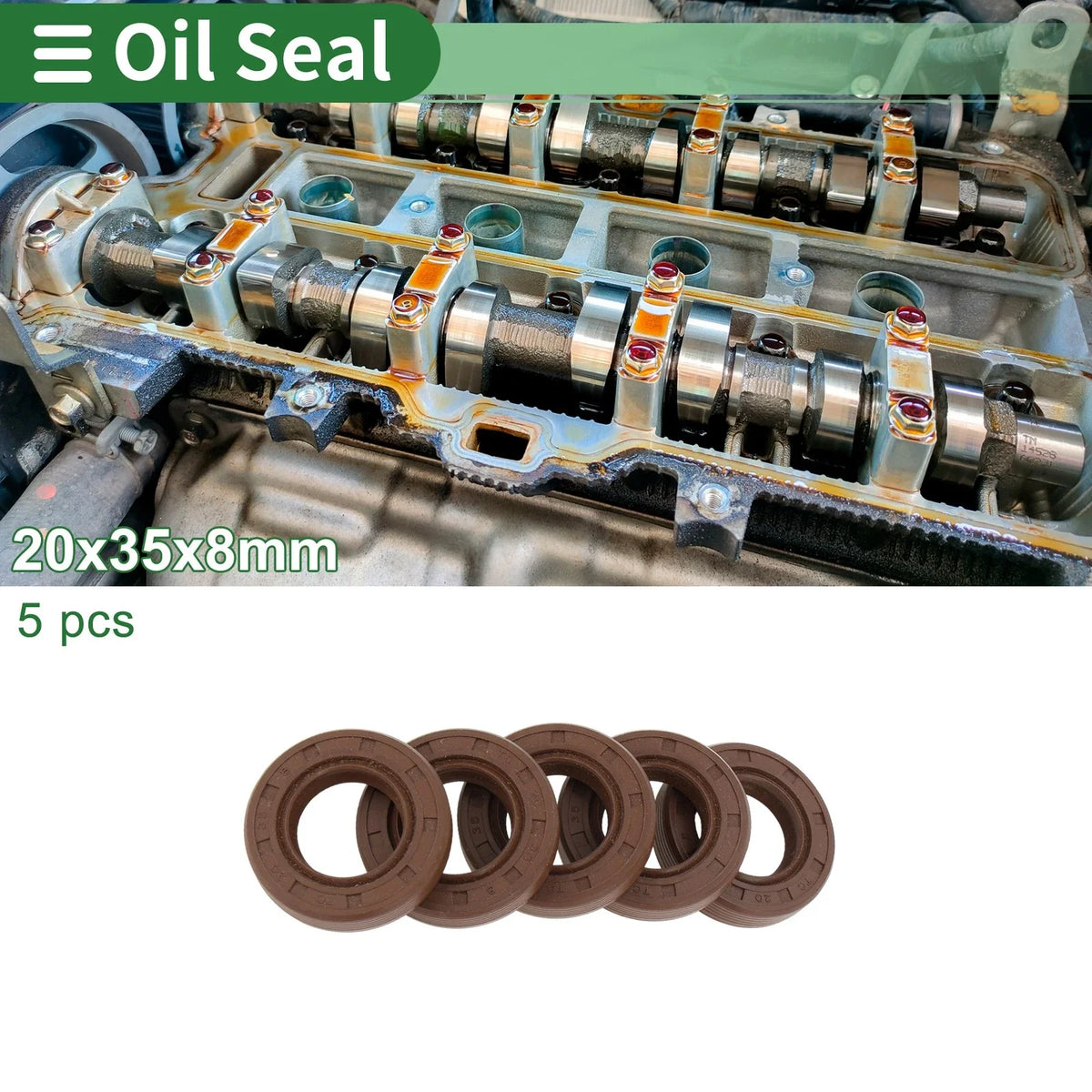 Oil Seal FKM Rubber 20x35x8mm for Various Models (5 Pcs)