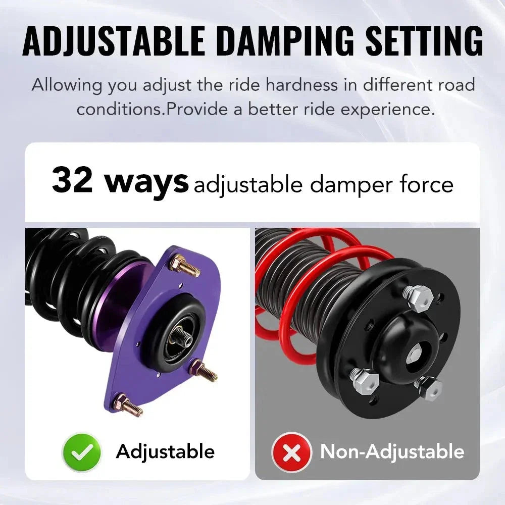 Adjustable 32-Way Damper Coilover Shocks for Nissan Versa (2007-2012)