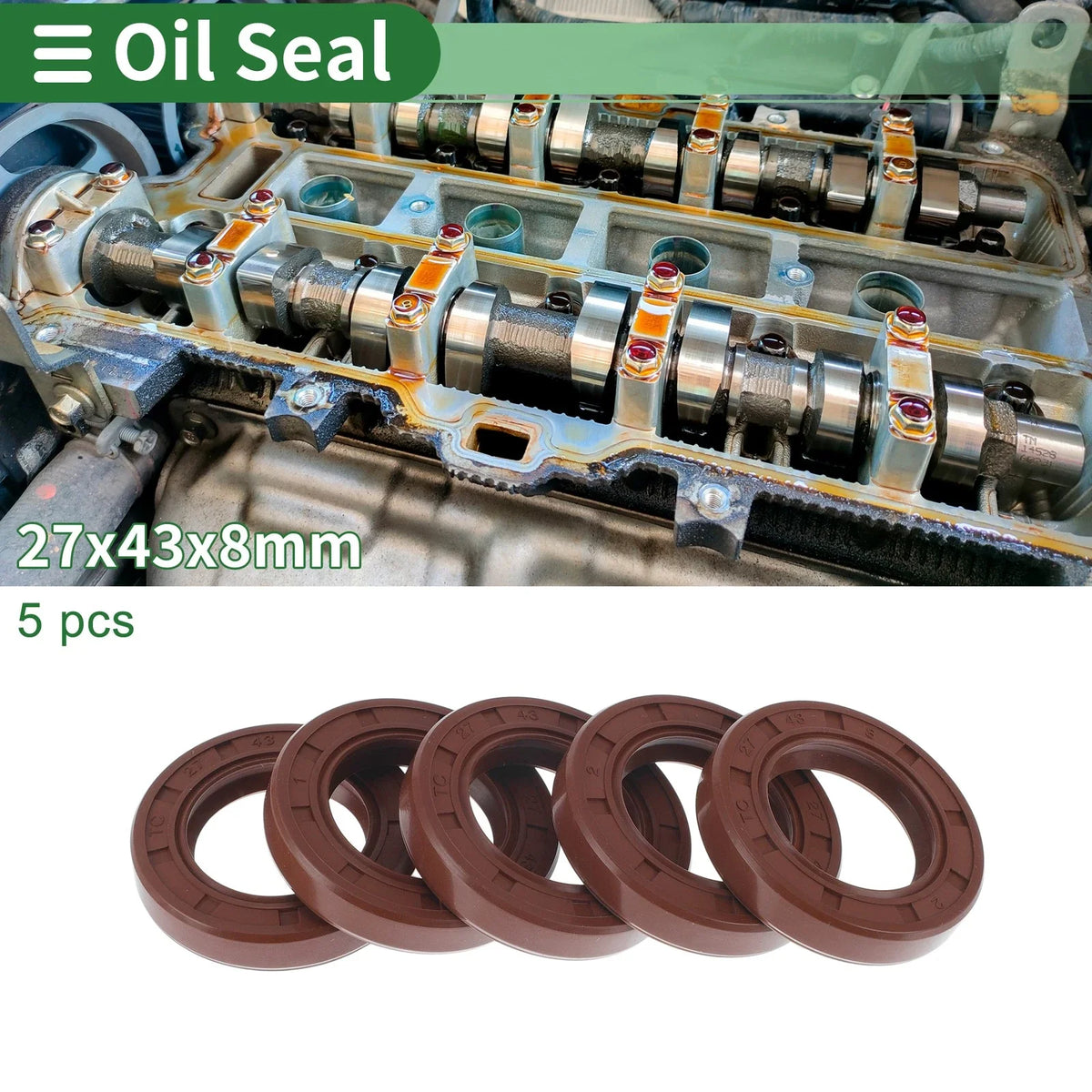 Set of 5 Oil Seal Rotary Shaft Seal FKM Rubber 27x43x8mm