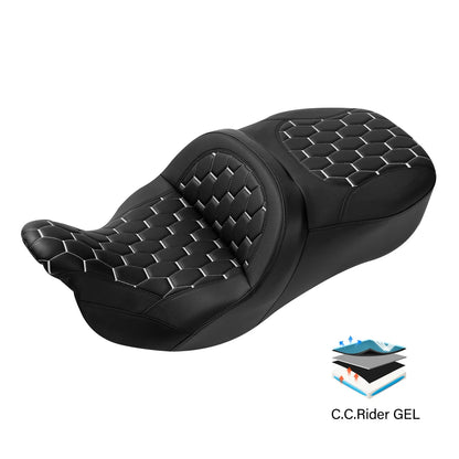 Gel Seat in Black White for Harley Road Glide 2009–2023