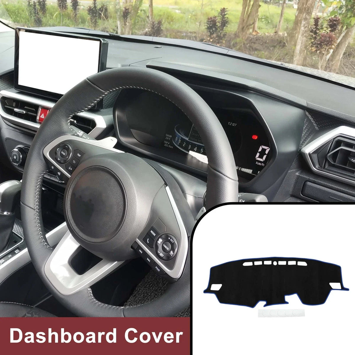 Dashboard Cover Mat for Toyota Raize (2013–2020) - Sun Protector Pad Black Blue