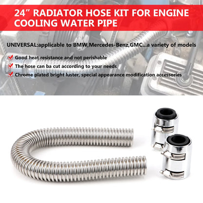 Stainless Steel 24" Radiator Water Hose Kit - Universal Fit