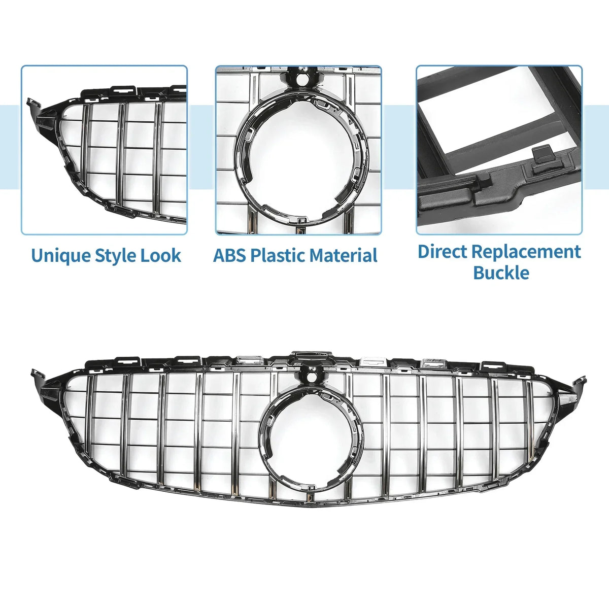 Front Upper Grille in Chrome Silver Tone for Mercedes-Benz C180