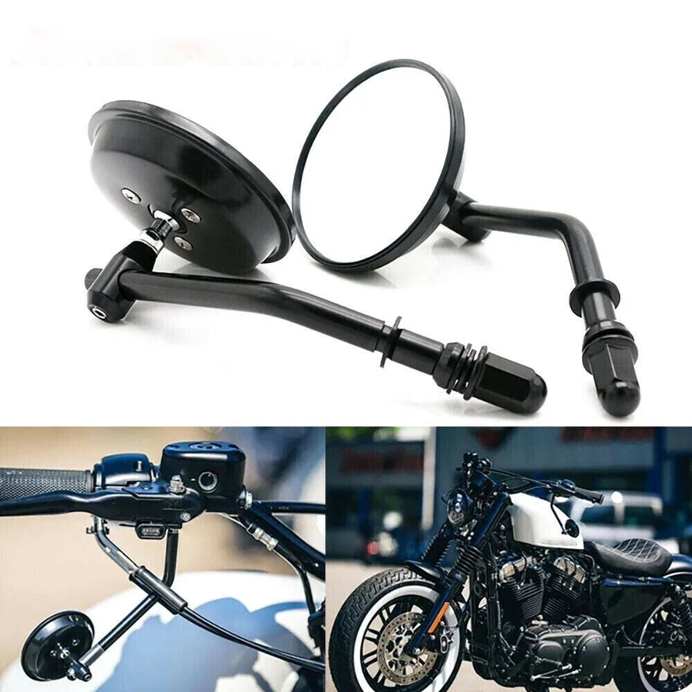 Black Round Side Rear View Mirrors for Harley Davidson (8mm)