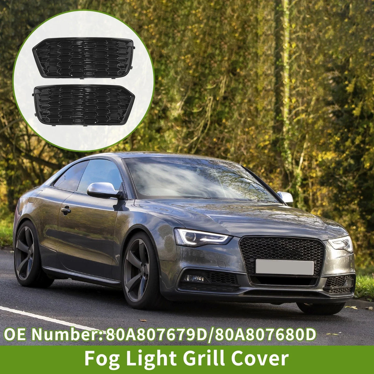 1 Pair Fog Light Grills for Audi Q5 (No. 80A807679D/80A807680D)