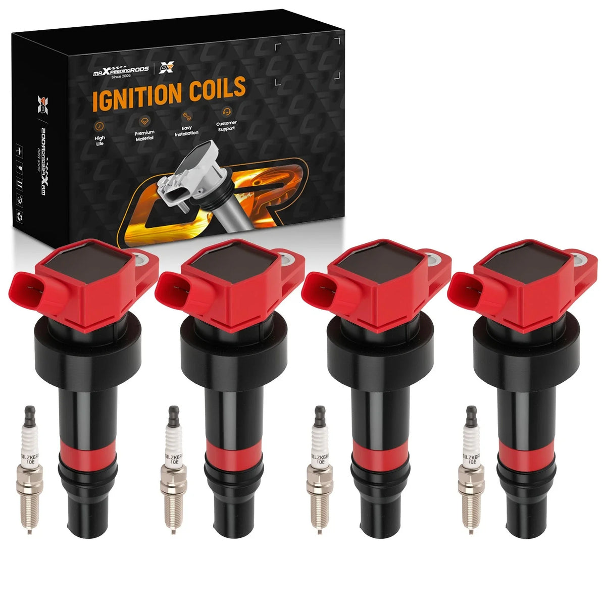 Set of 4 Ignition Coils and Spark Plugs for Hyundai Accent Veloster Kia Soul (2012–2019)