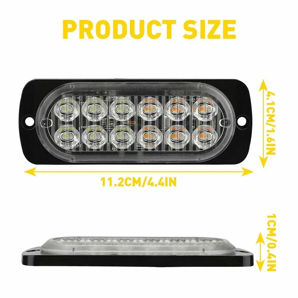 Amber/White 12LED Strobe Light Bar - 4X for Car Truck