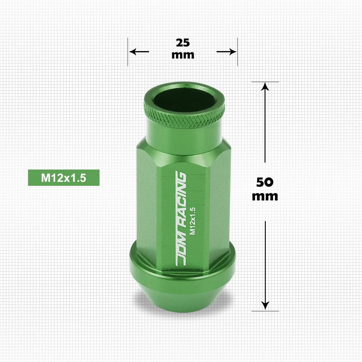 Open-End Acorn Hex Wheel Lug Nuts 20Pc M12X1.5 Green JDM + Extension 25mmx50mm