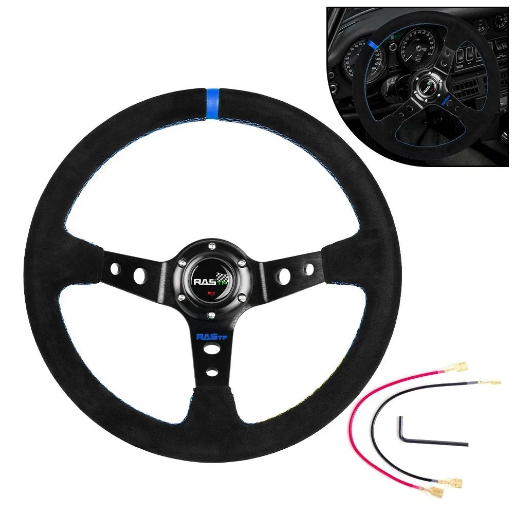 Deep Dished 14" Suede Steering Wheel with Quick Release Hub Kit