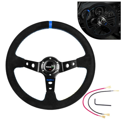 Deep Dished 14" Suede Steering Wheel with Quick Release Hub Kit