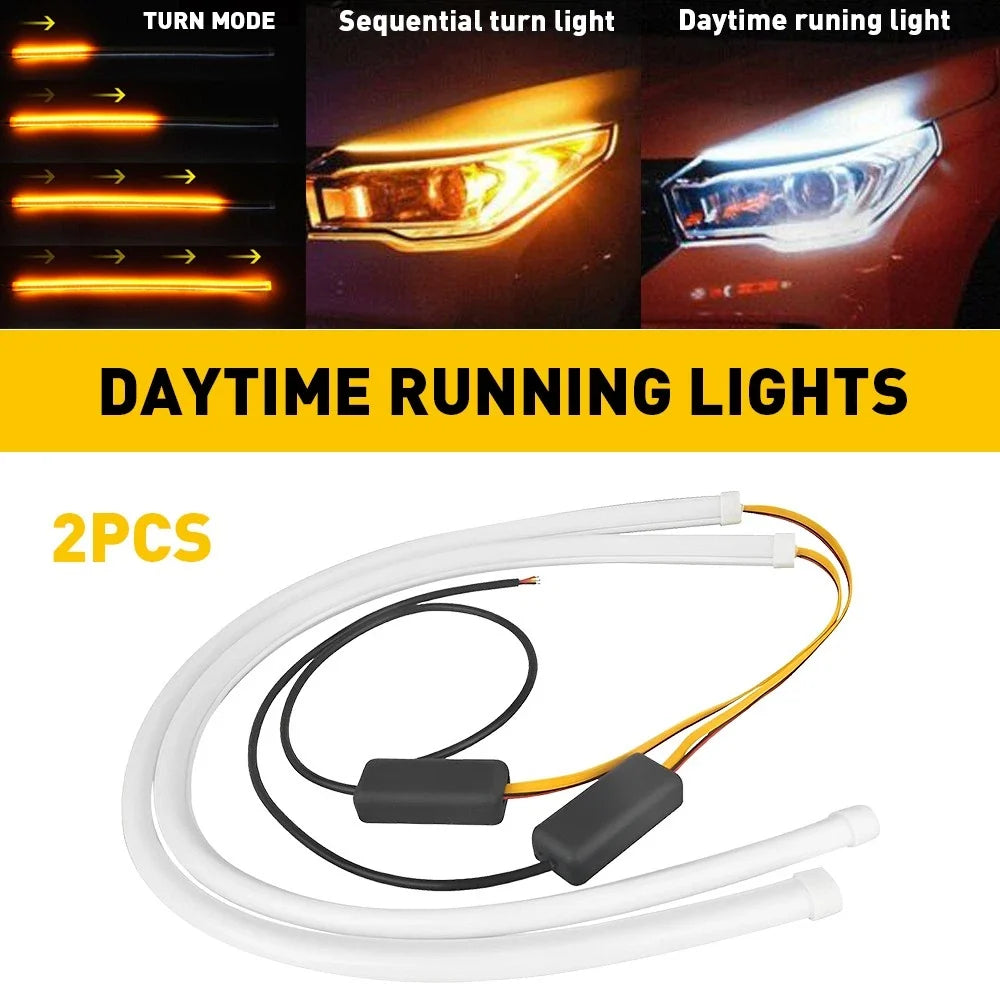 Universal 2X LED Switchback Headlight Tube DRL Light for Cars