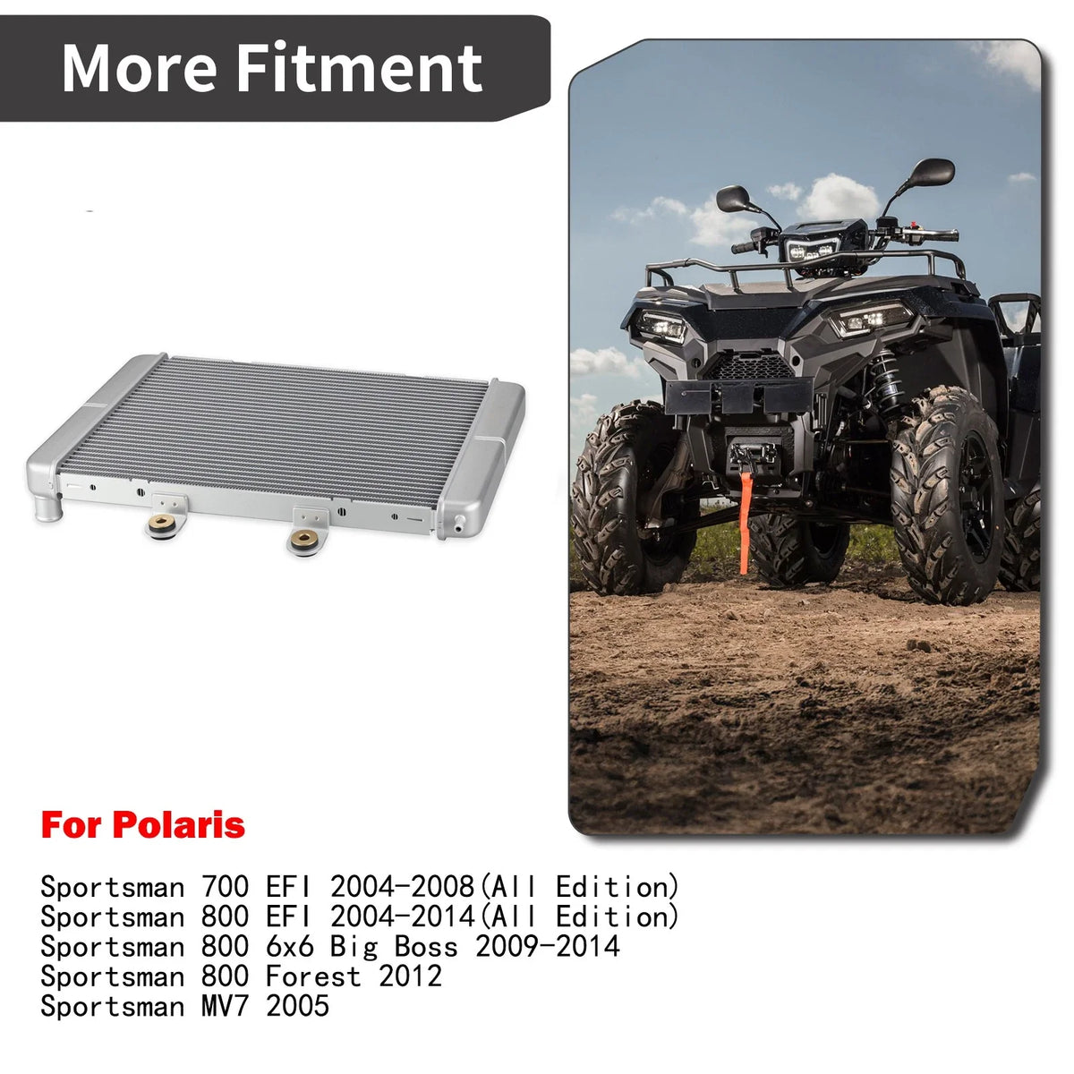 Aluminum Radiator for Polaris Sportsman 700 800 EFI (2004–2008) 1240521 1240190