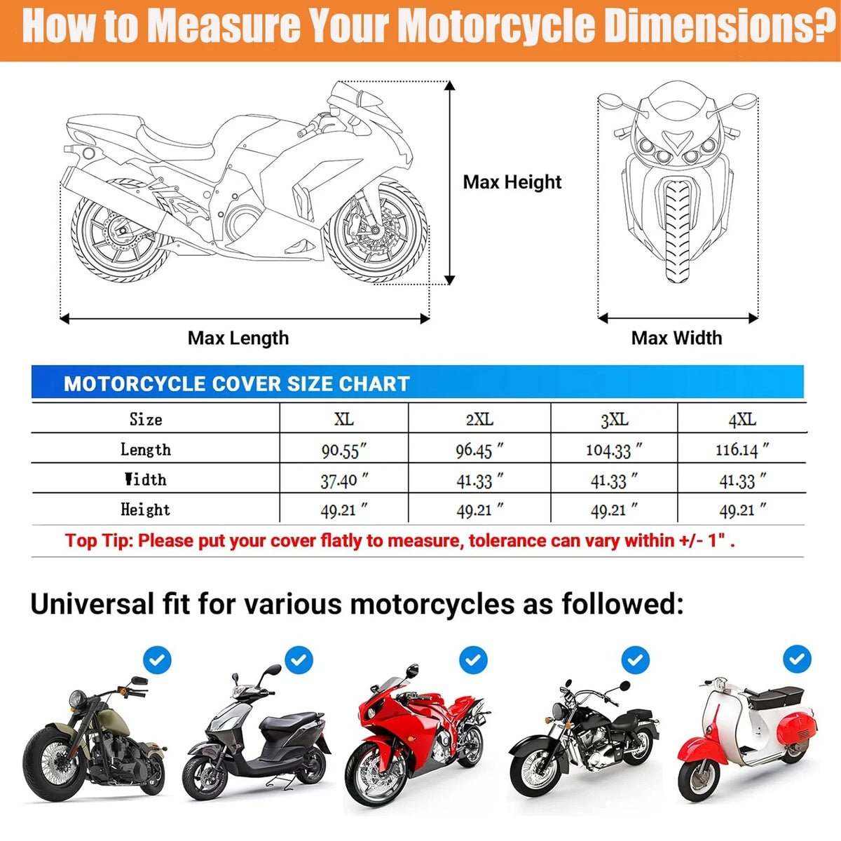 3XL Motorcycle Cover for UV Protection, Waterproof Outdoor Dust Guard