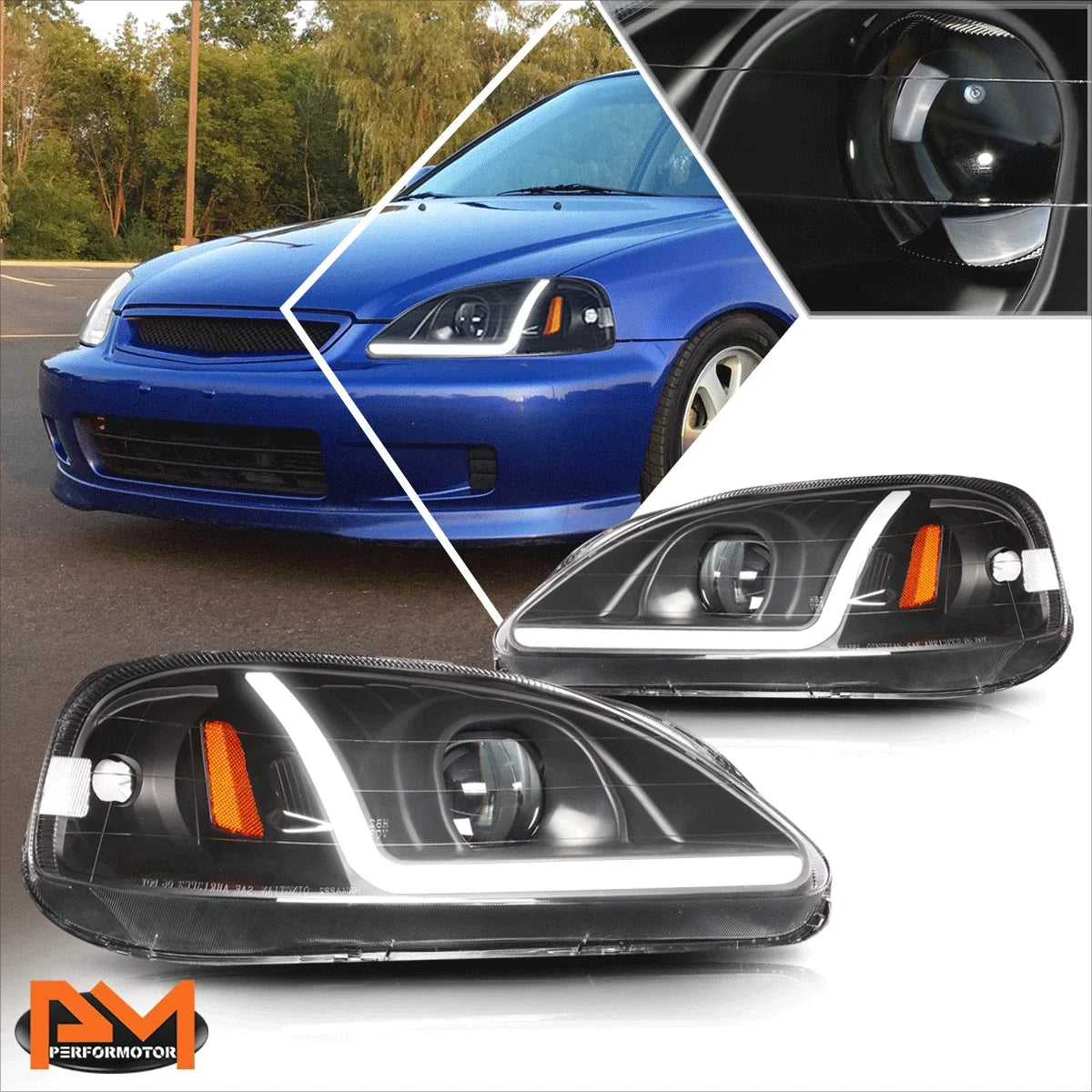 LED DRL Tube Projector Headlight for Civic (1999-2000) by Honda