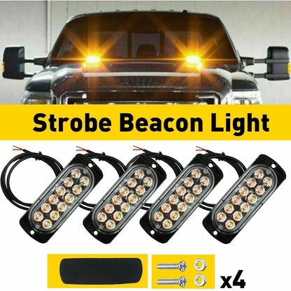 4X 12 LED Beacon Strobe Light - Amber Warning Hazard for Trucks