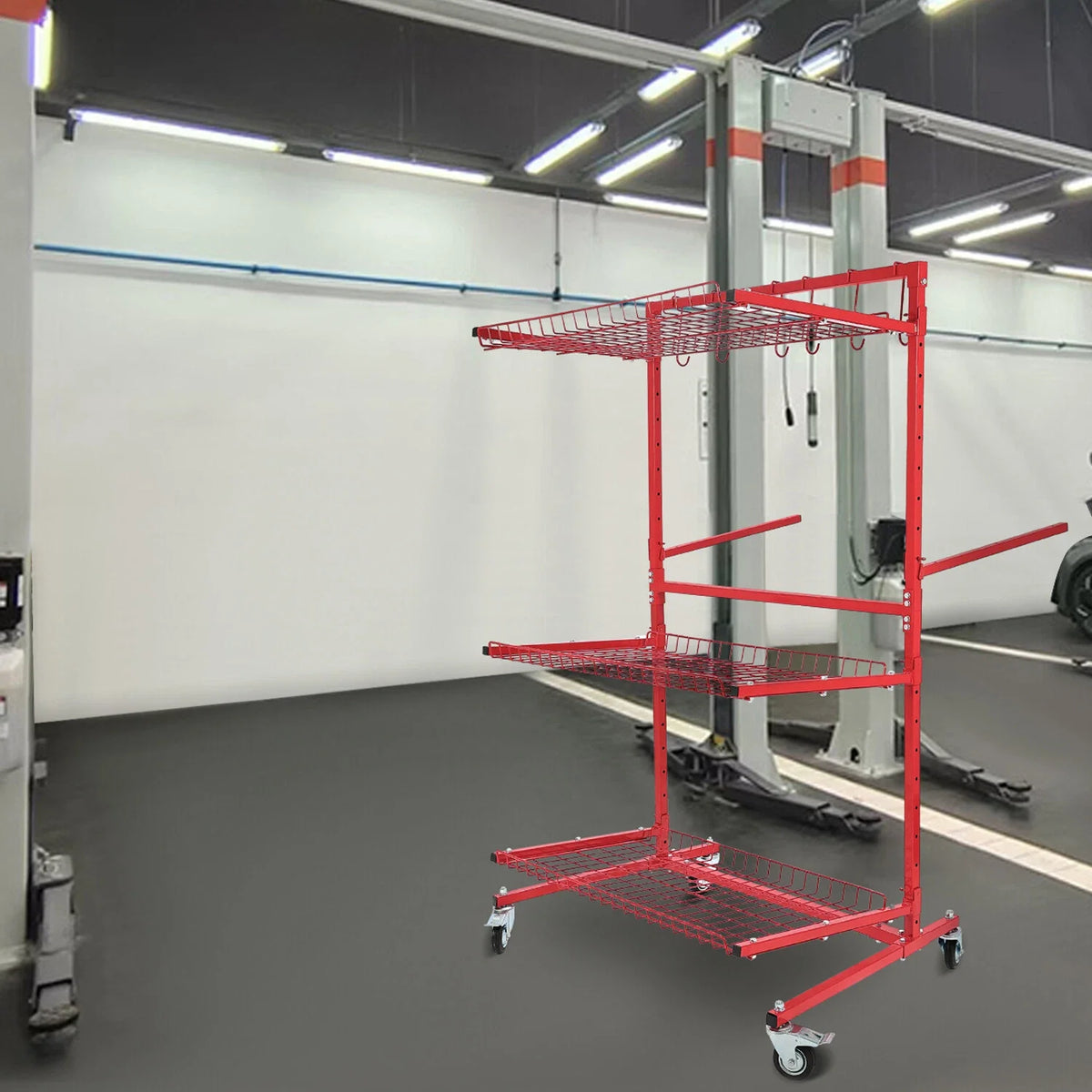 Mobile Autobody Parts Storage Rack with 3 Shelves for Auto Paint