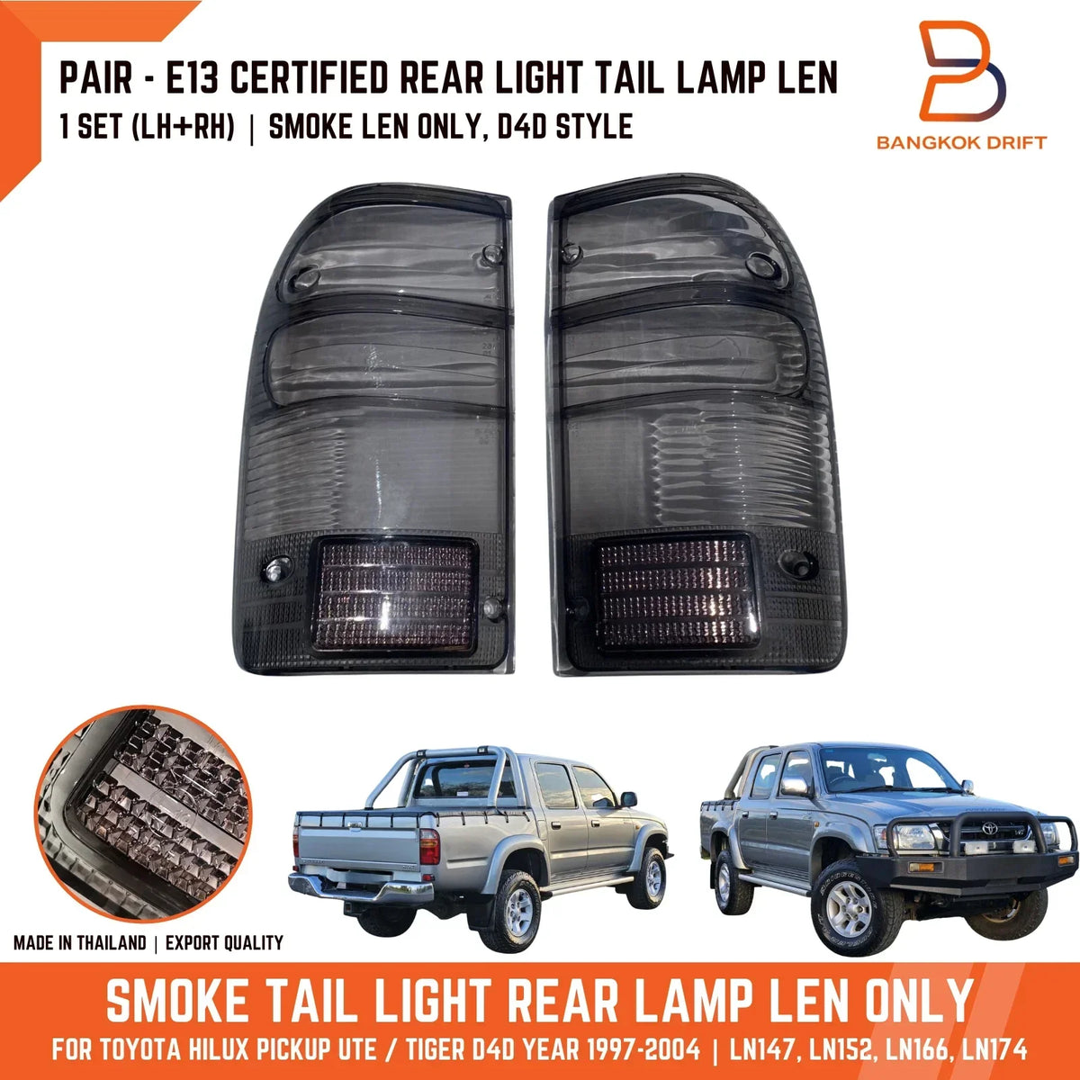 Smoke Lenses for Tail Lights on Toyota Hilux Ute D4D SR5 (1997-2004)