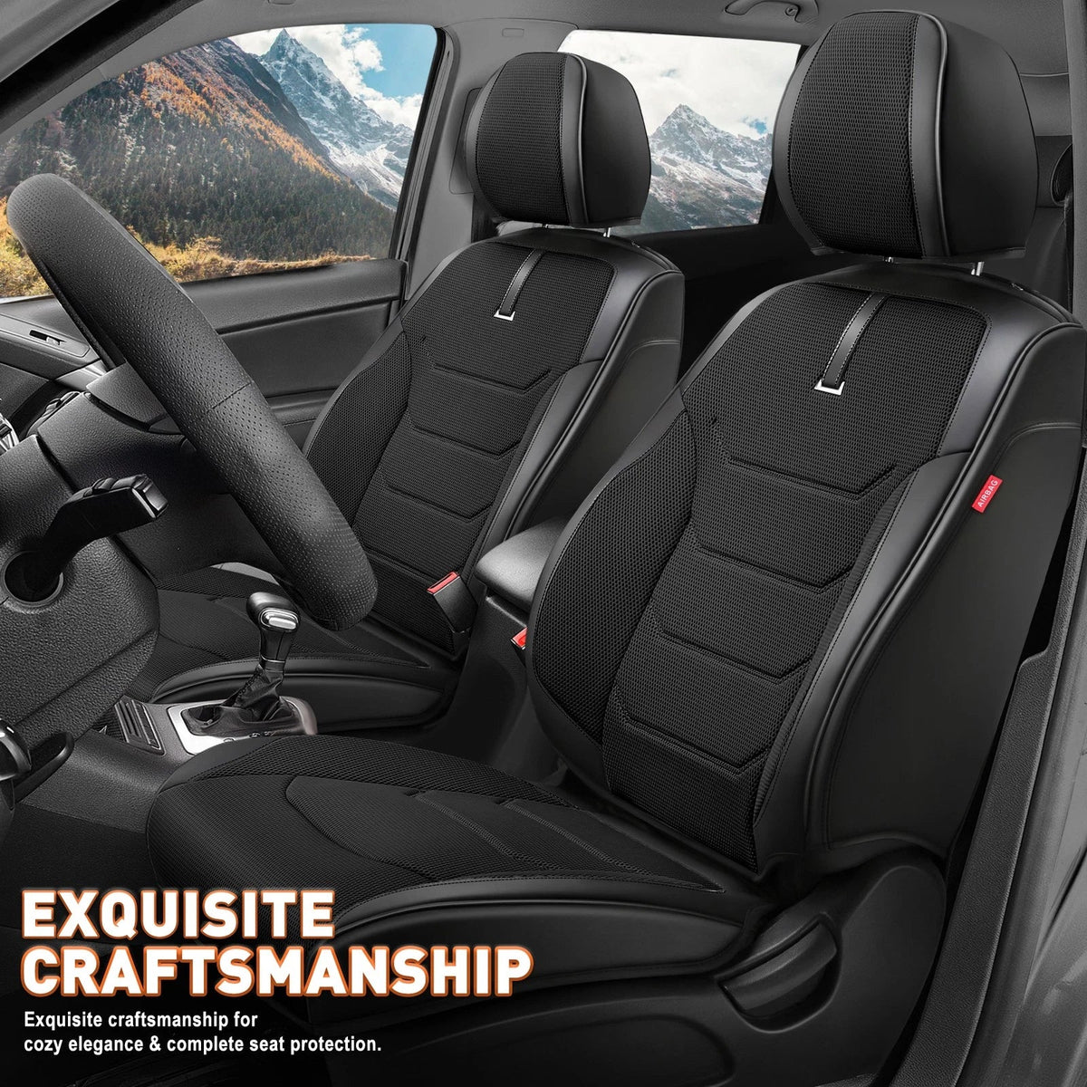 Front Row Bucket Seat Cover for Universal Fit (Sport Series, Black)