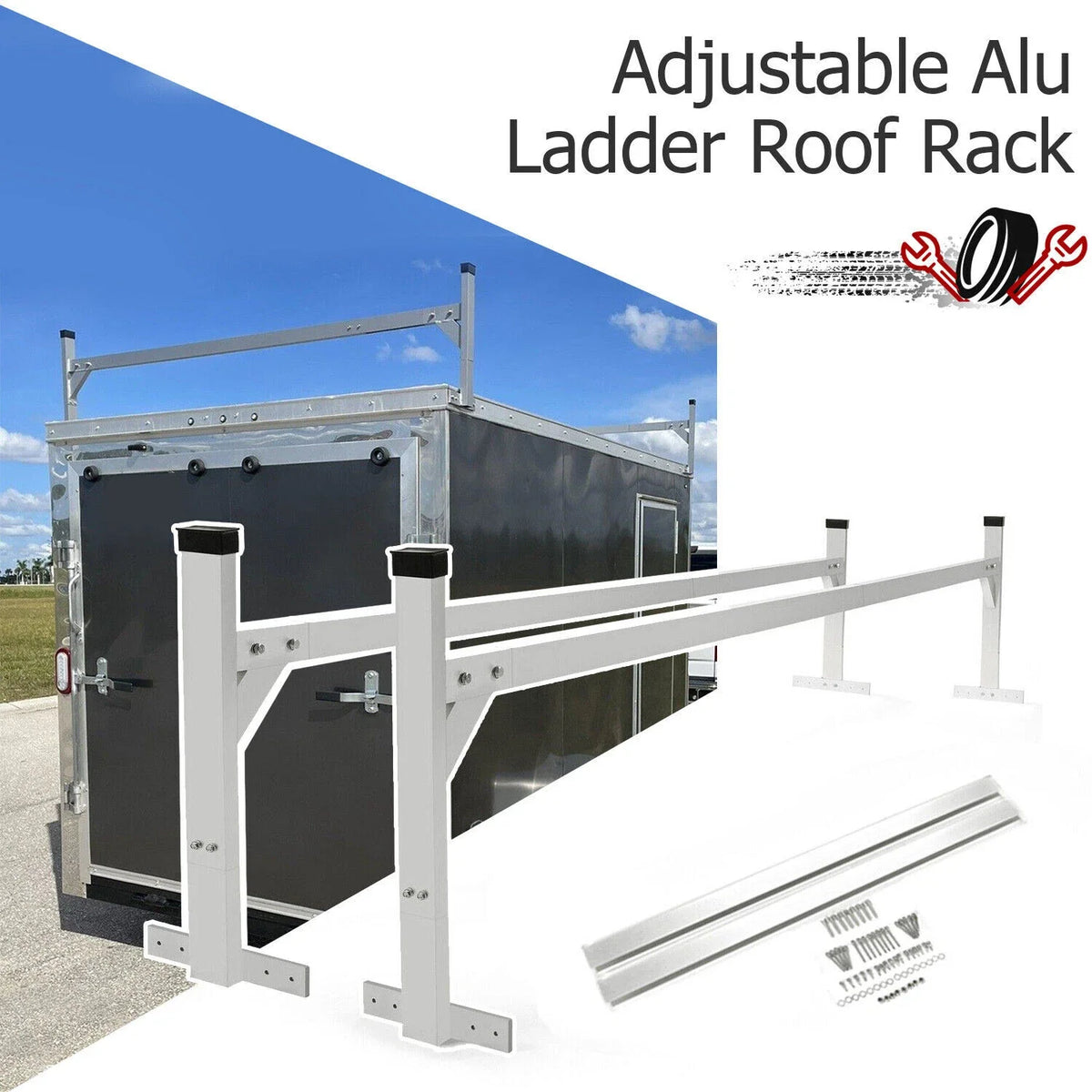 Adjustable Aluminum Roof Ladder Rack Bracket for Enclosed Trailers (Any Year)