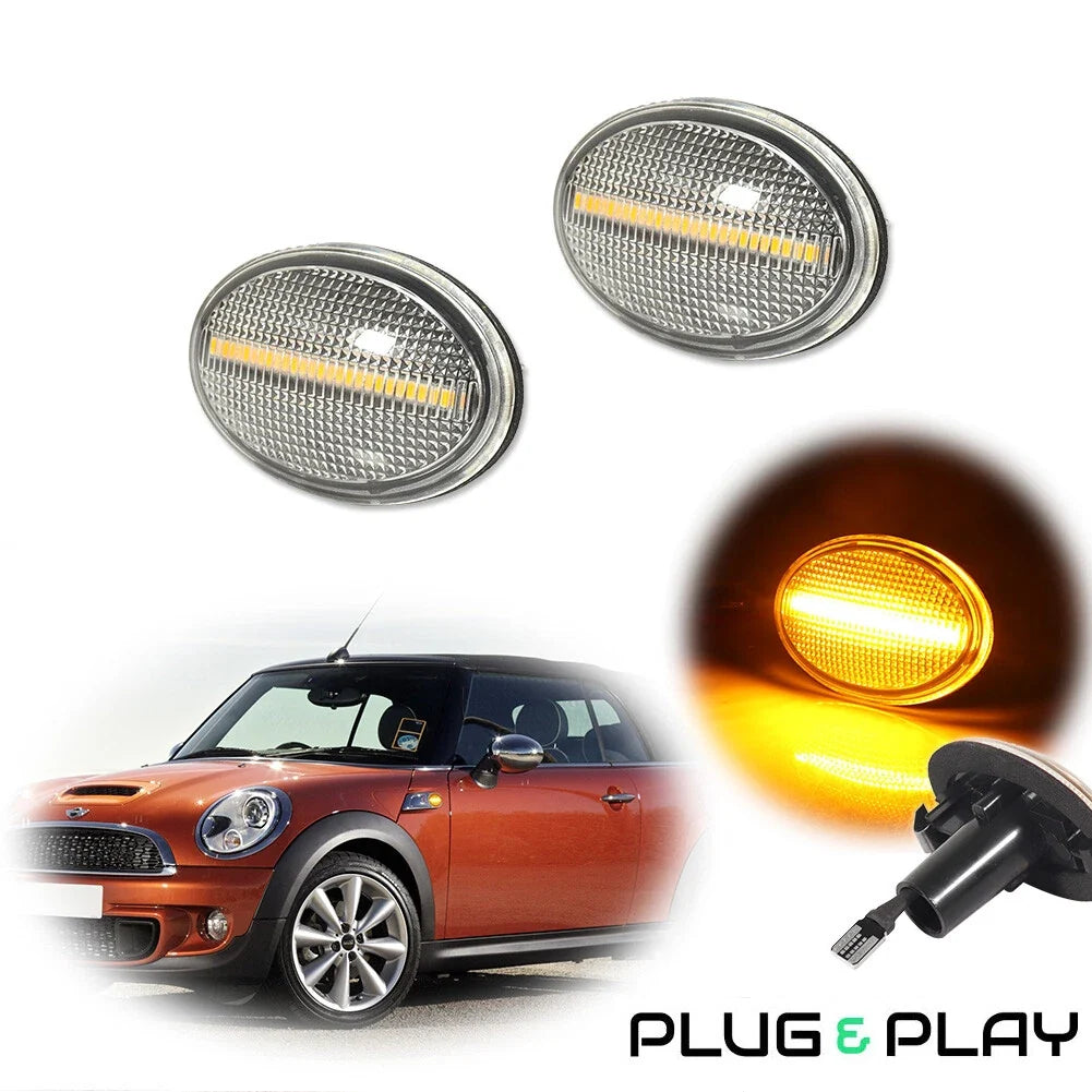2Pcs Clear Amber LED Fender Side Marker Lamp for MINI Cooper (R55-R59)