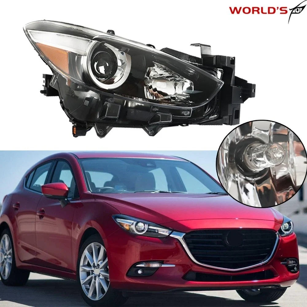 Right Side Headlight for Mazda 3 (2017–2018) Halogen Clear Lens Black Housing