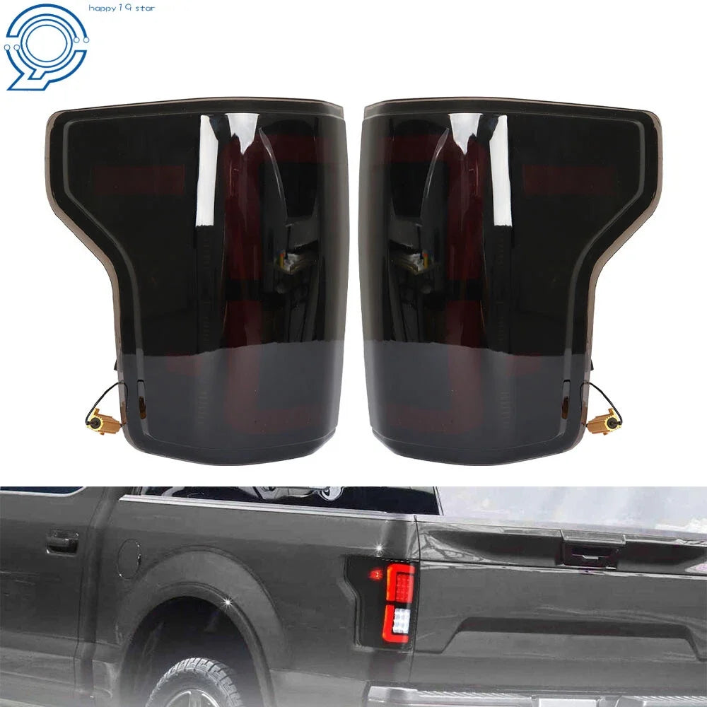 Set of 2 LED Tail Lights for Ford F150 (2015–2020) Black Housing Smoke Lens