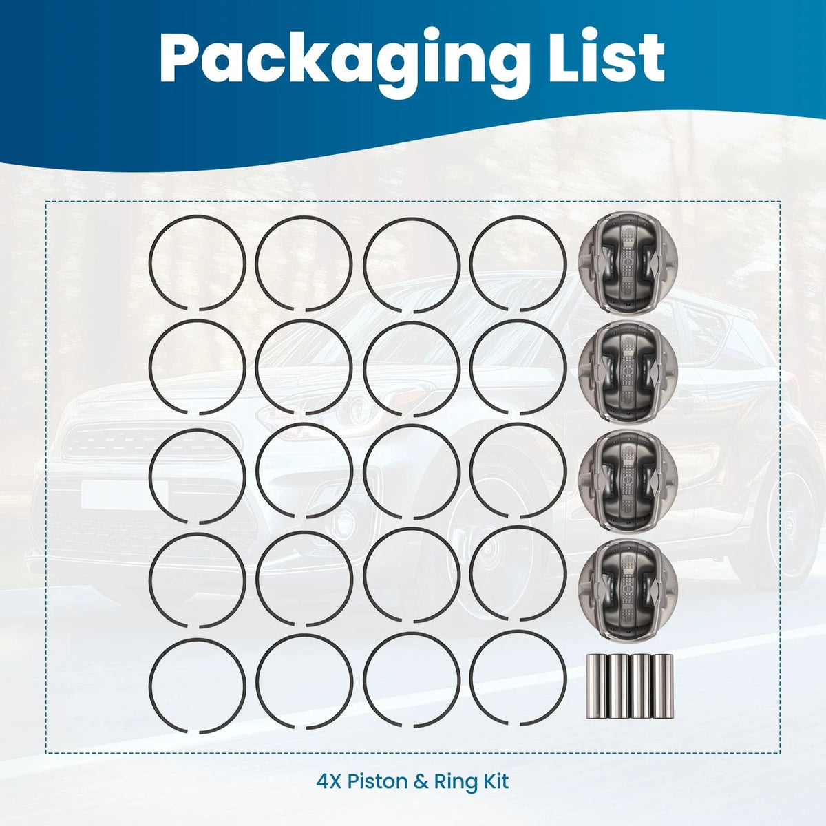 Piston Kit with Rings 4Pcs for Accent Rio 1.6L Hyundai Kia 2012-2016