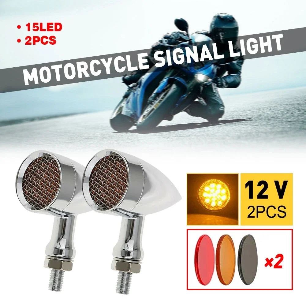 Chrome Amber LED Turn Signal Lights 2X for Harley Motorcycle