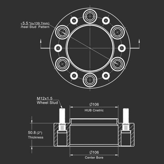 Set of 4 2" Hubcentric Wheel Spacers 12x1.5 for Toyota Sequoia (2001–2007)