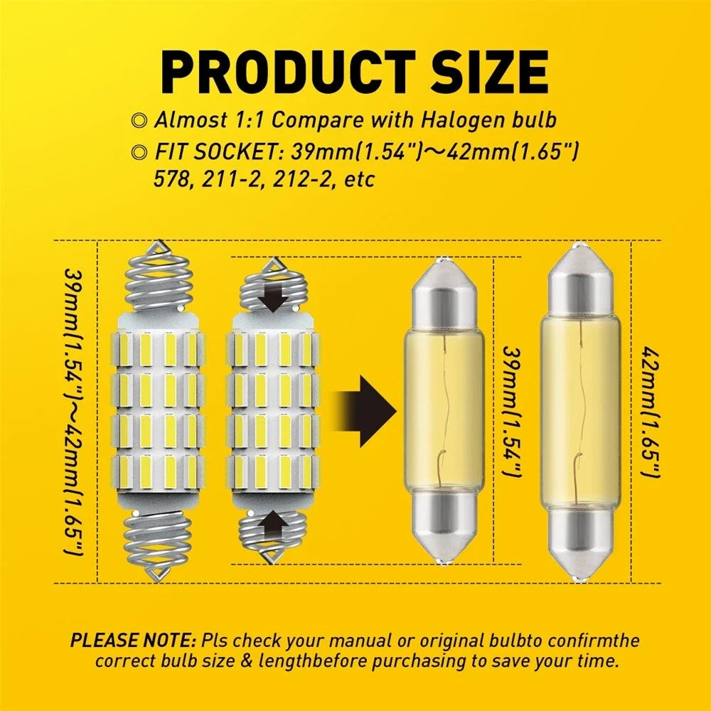 Set of 4 AUXITO 39-42MM LED Interior Map Light Bulb 6000K for