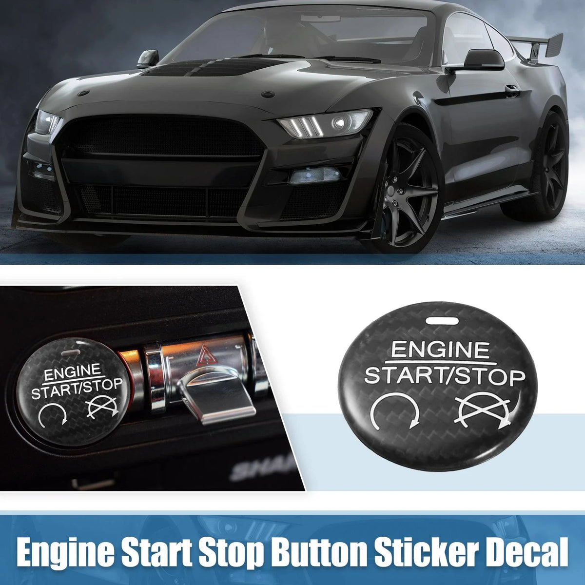 Engine Start Stop Button Sticker Decal Trim for Ford Mustang (2015–2022) Black
