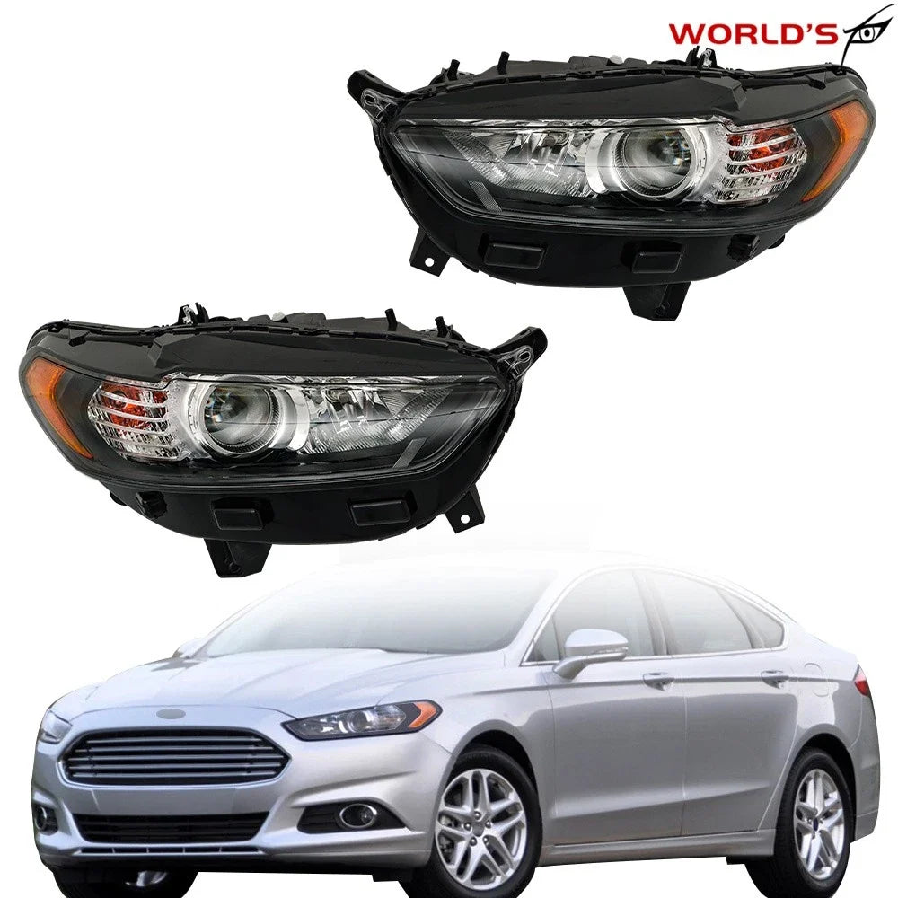 Set of 2 Halogen Front Headlights for Ford Fusion (2013–2016) Black