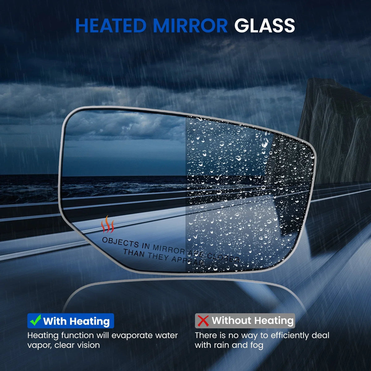 Passenger Side Heated Door Mirror Glass for Honda Accord 2008-2012