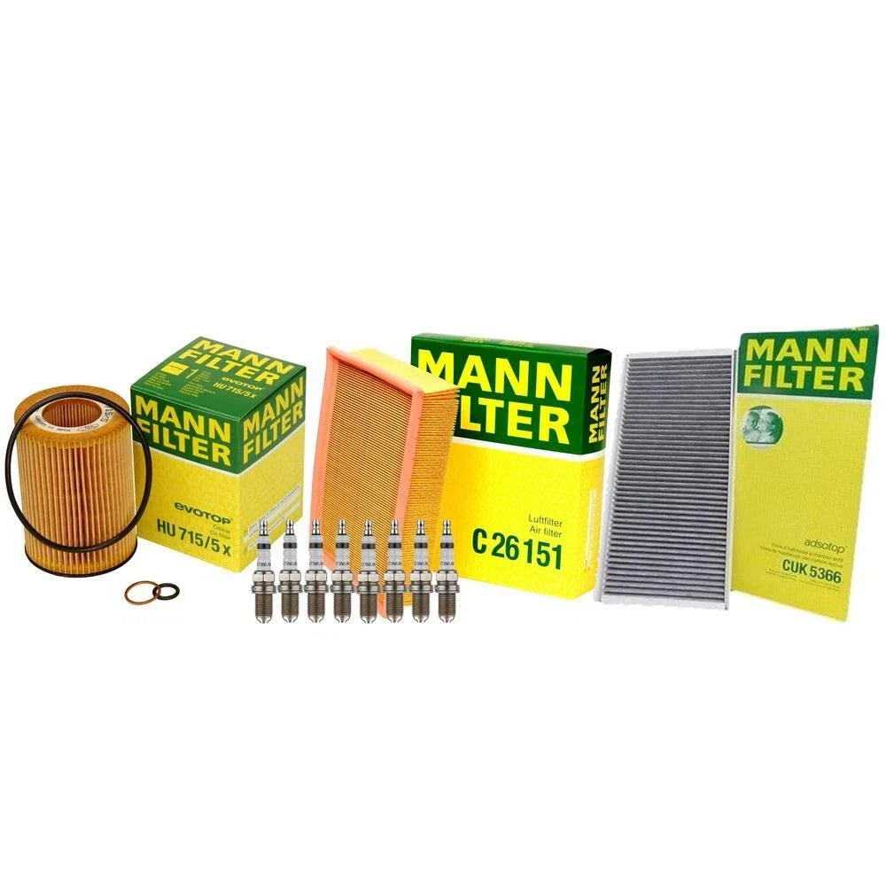 Mann Cabin Oil & Air Filter Set with 8 Bosch Platinum Spark Plugs for BMW X5 (2000–2006)