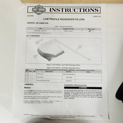 Low Profile Pillion Seat for Harley-Davidson Road Glide (2023-2026)